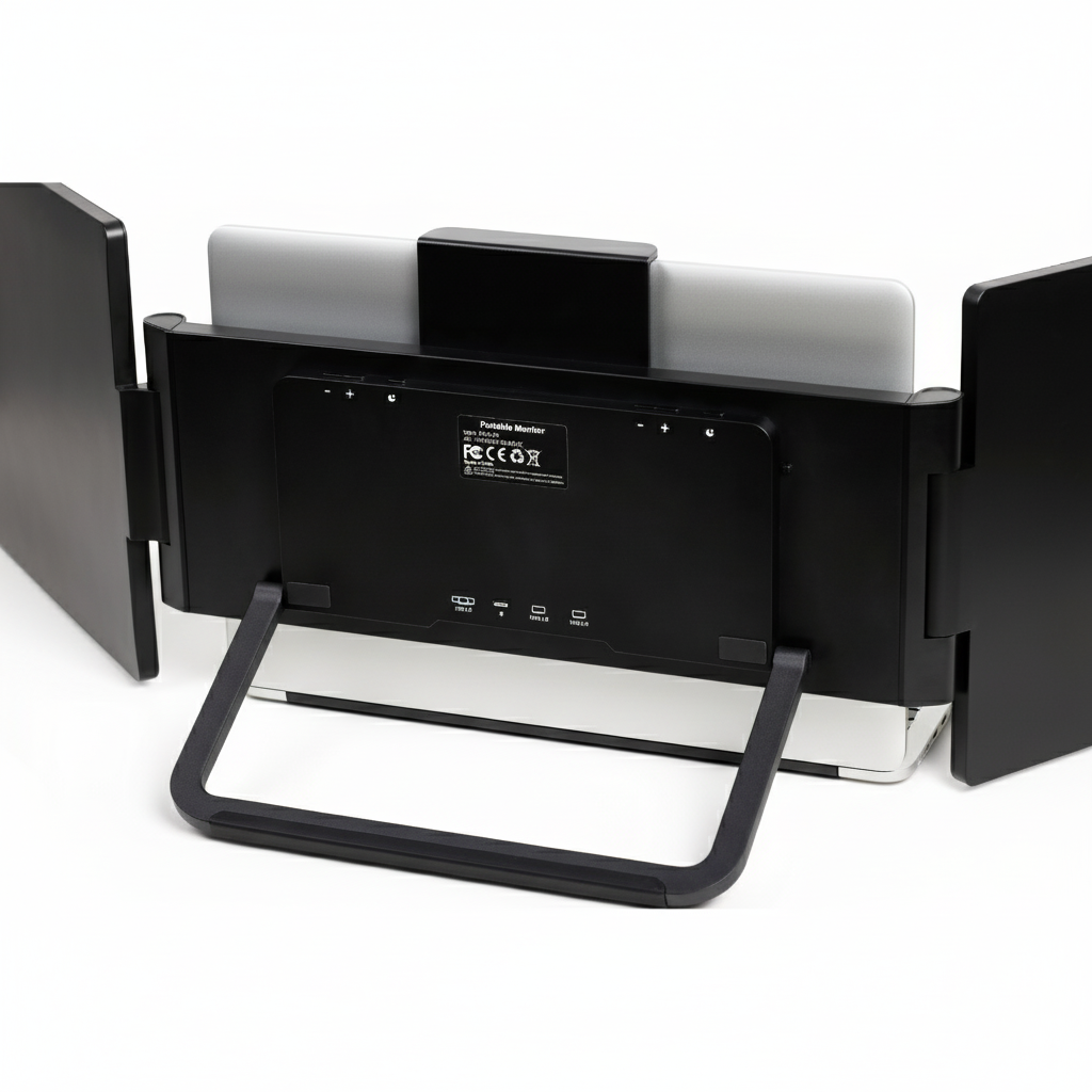 Baksiden av Solid Dobbel Notebook LCD 1920x1200P dual Type-C monitor med ventilasjonsåpninger