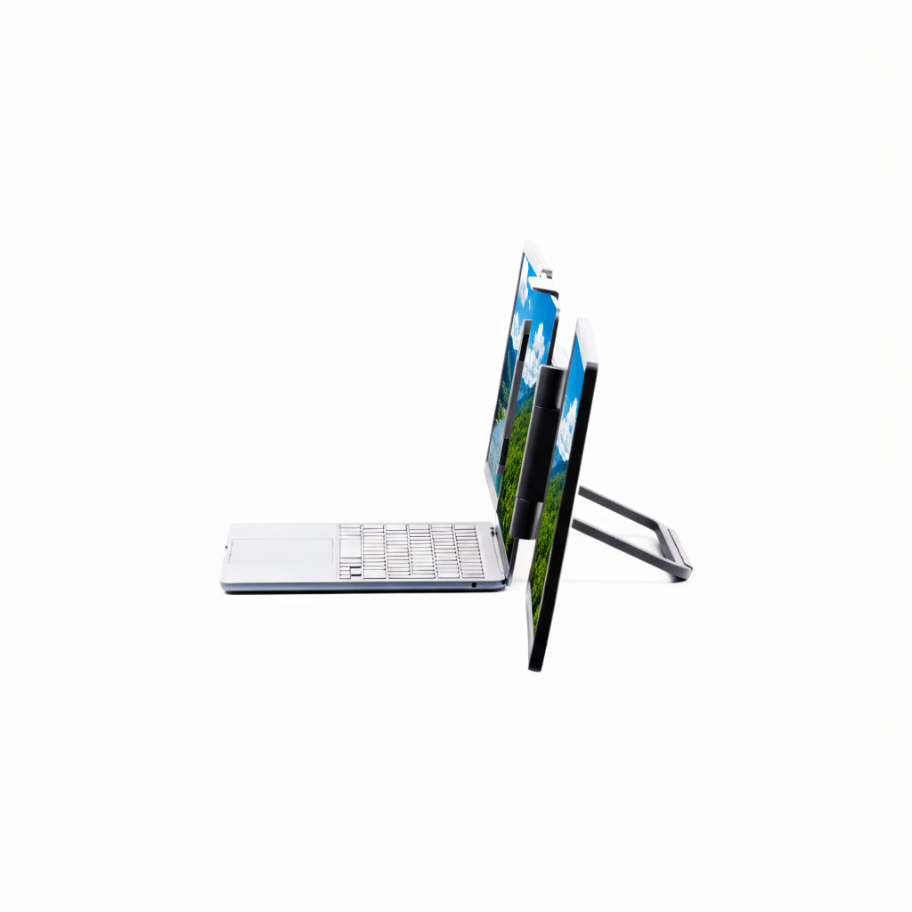 Sideprofil av Solid Dobbel Notebook bærbar monitor som viser slank og portabel design