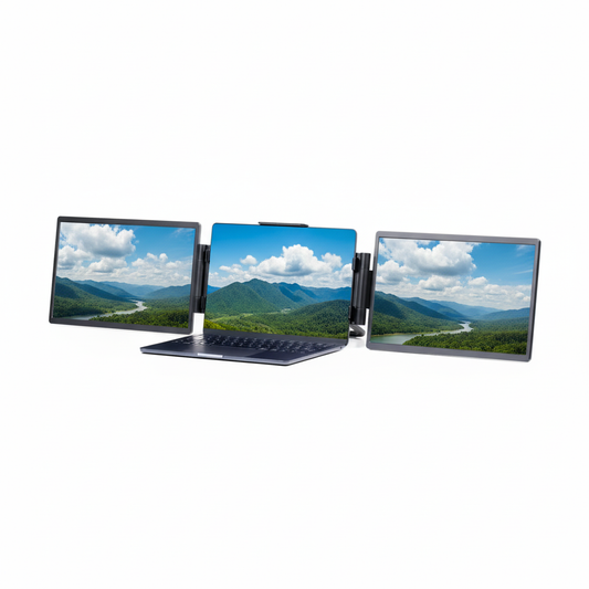 Solid Dobbel Notebook koblet til laptop, viser dobbelt skjermoppsett for produktivitet